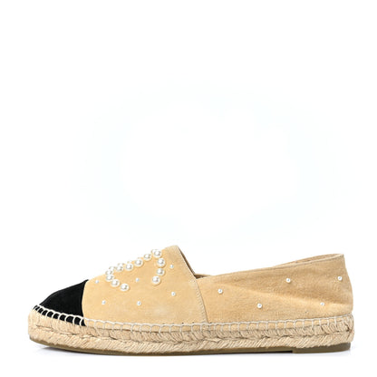 Chanel Suede Pearl CC Espadrilles 38 Beige Black 1 of 9
