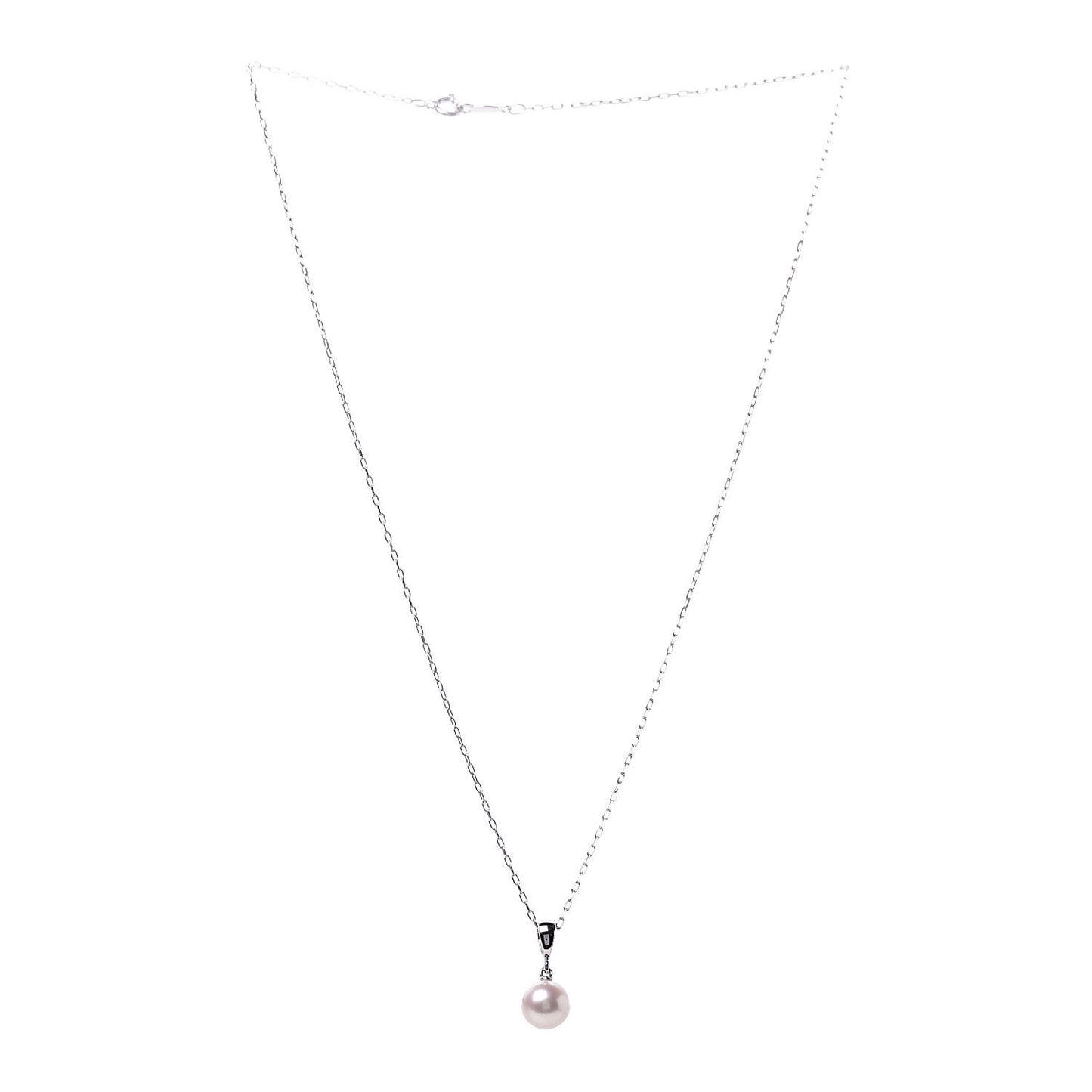 18K White Gold Akoya Pearl 7.5mm Drop Pendant Necklace