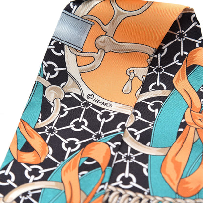 Hermes Silk La Promenade Du Matin Twilly Orange Jaune Black 4 of 4