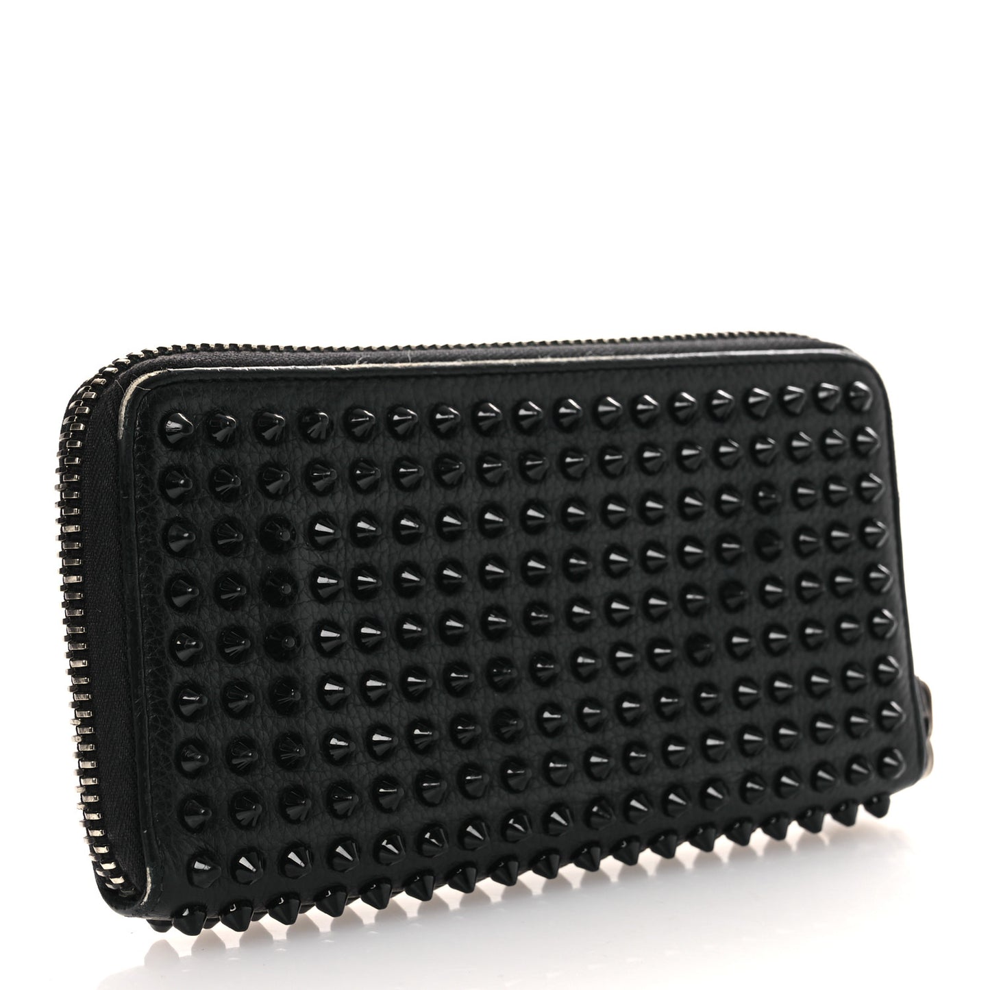 Calfskin Panettone Spiked Zip Around Wallet Black
