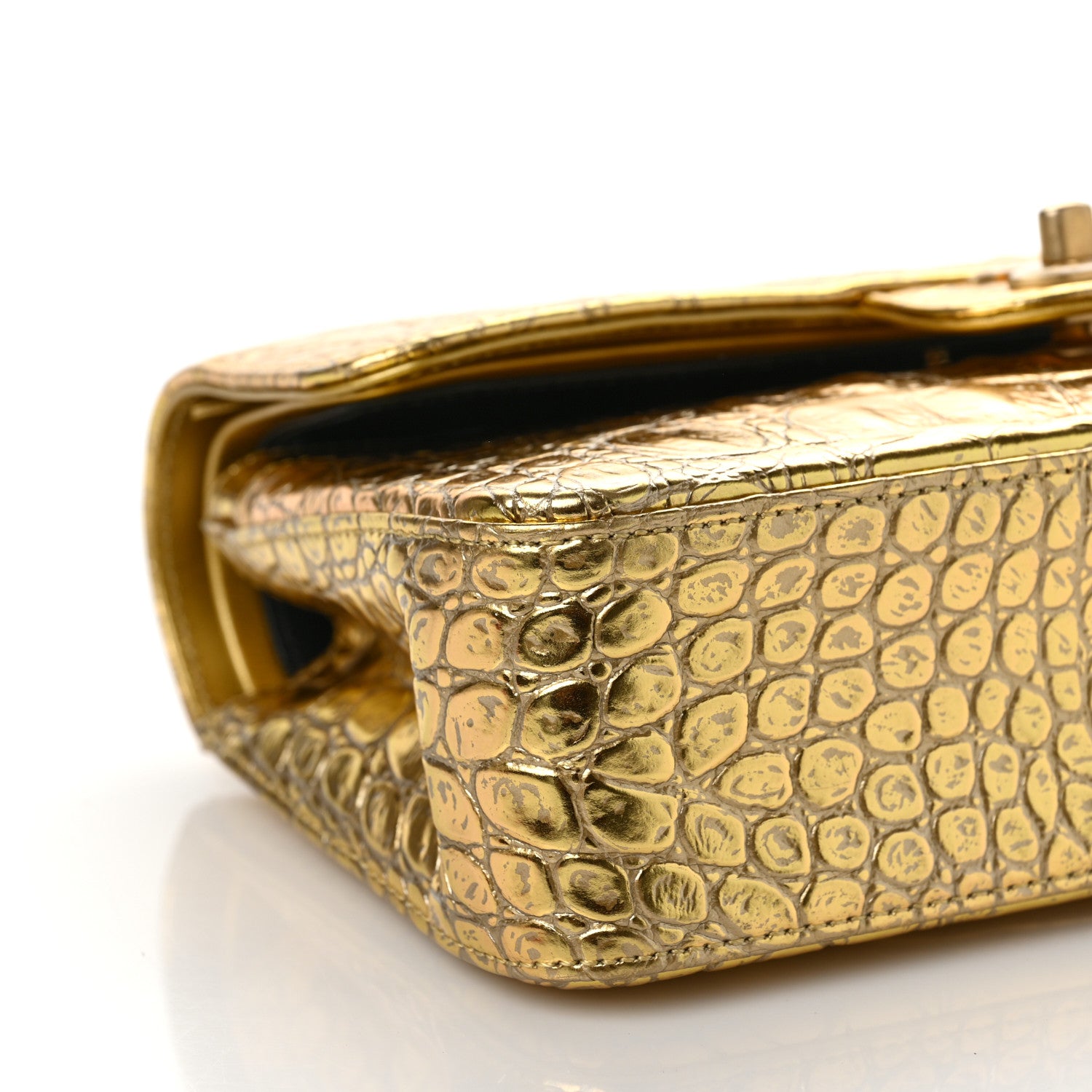 Chanel Metallic Calfskin Crocodile Embossed Cocodile Small Double Flap Gold 6 of 8