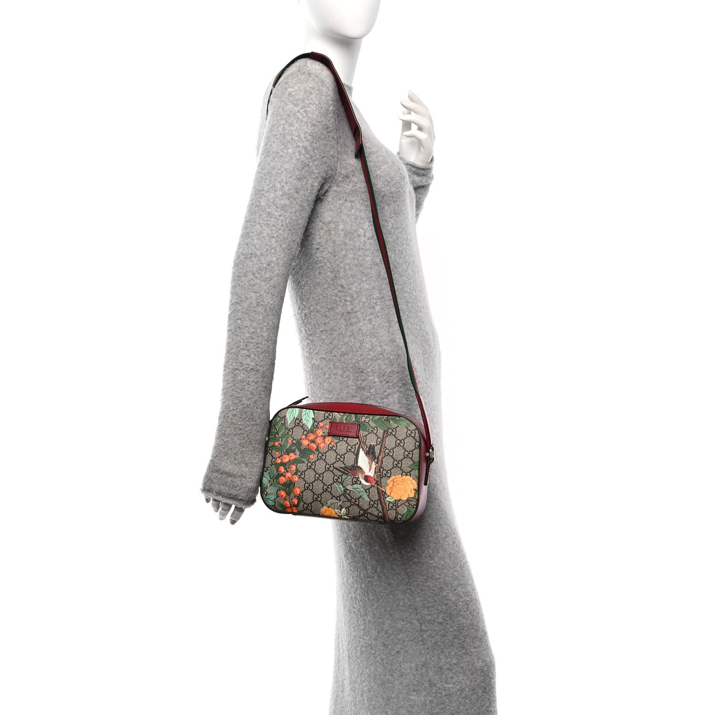 GG Supreme Monogram Tian Web Camera Bag Beige Multicolor Red