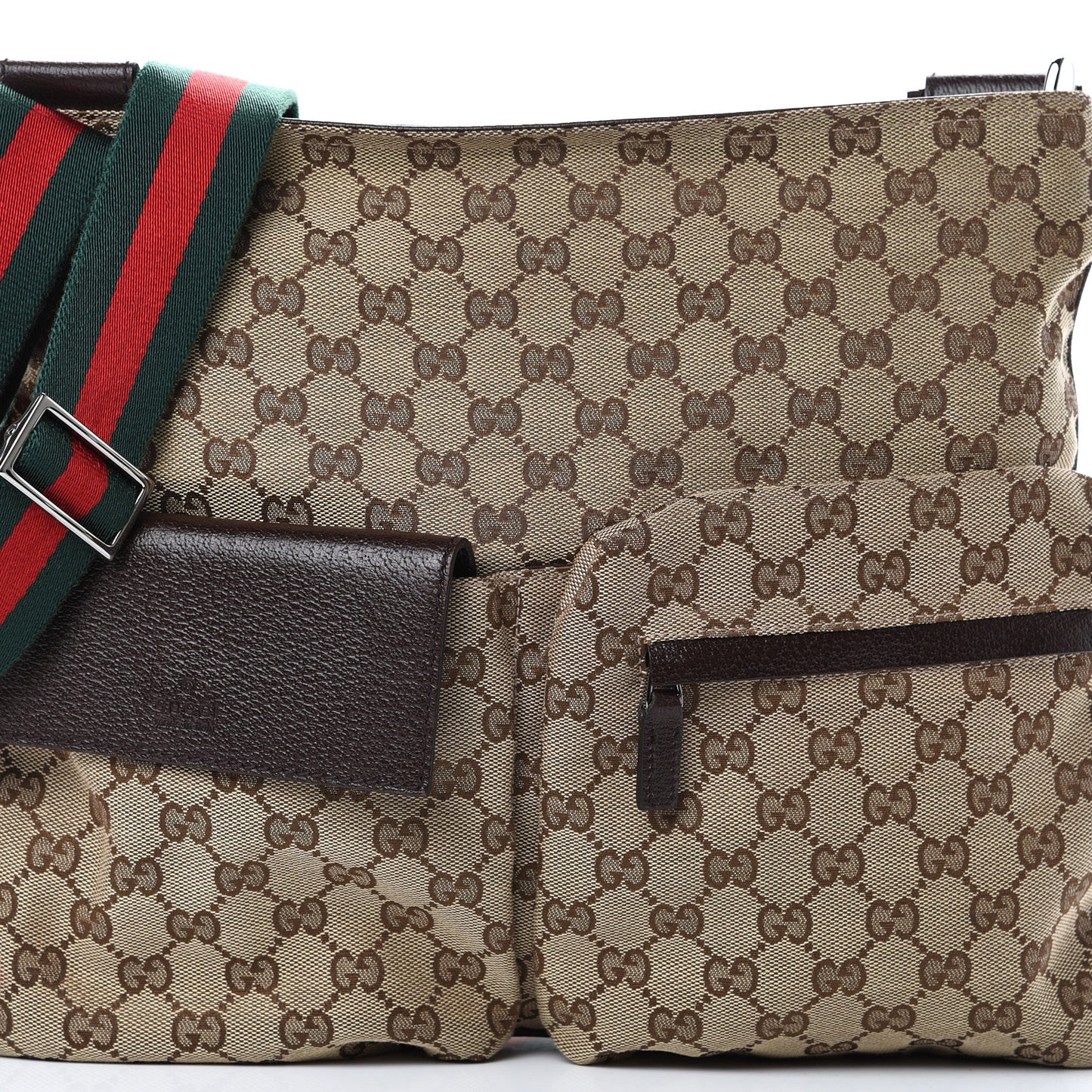 Monogram Web Medium Double Pocket Messenger Bag Dark Brown