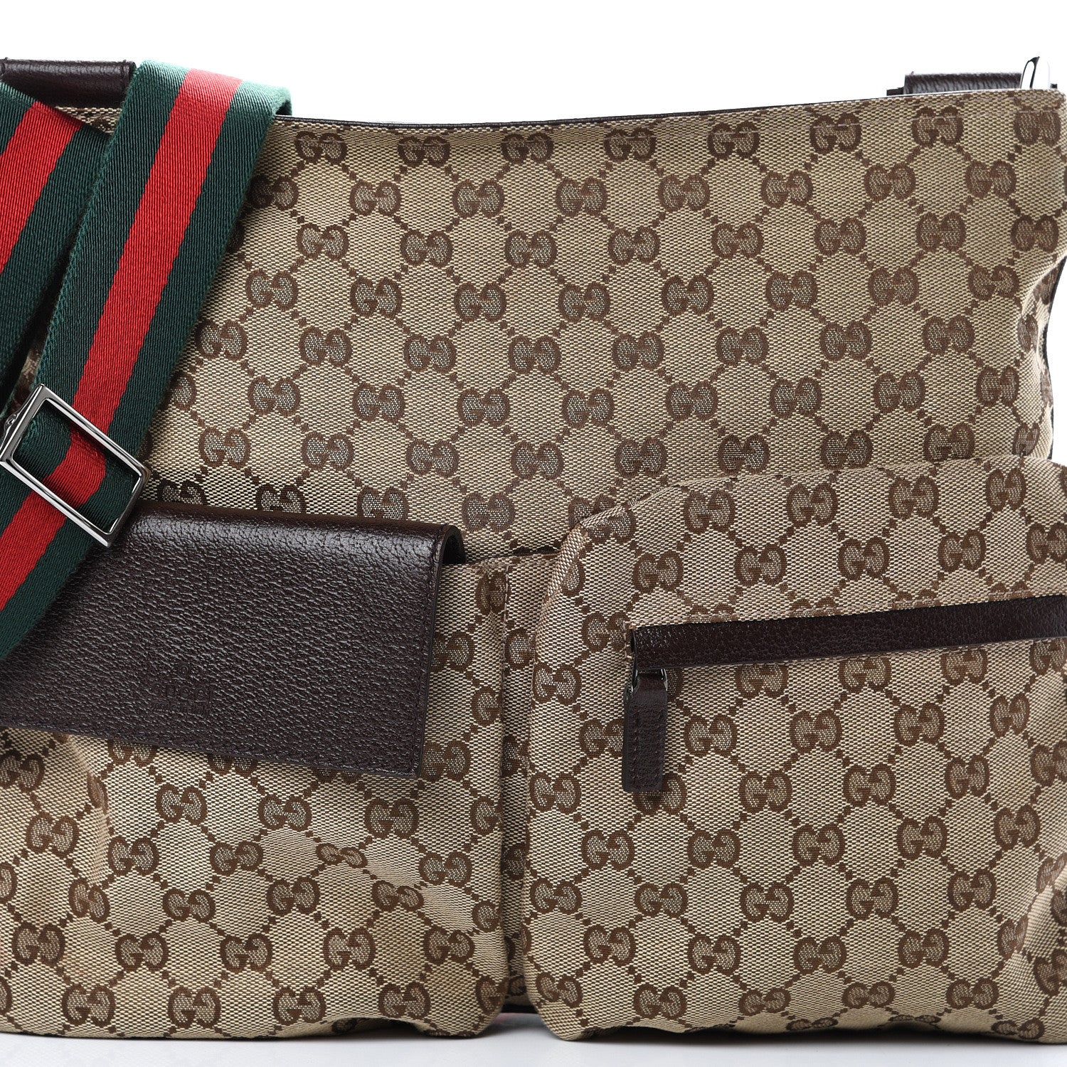 Gucci Monogram Web Medium Double Pocket Messenger Bag Dark Brown 7 of 10