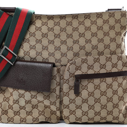 Gucci Monogram Web Medium Double Pocket Messenger Bag Dark Brown 7 of 10