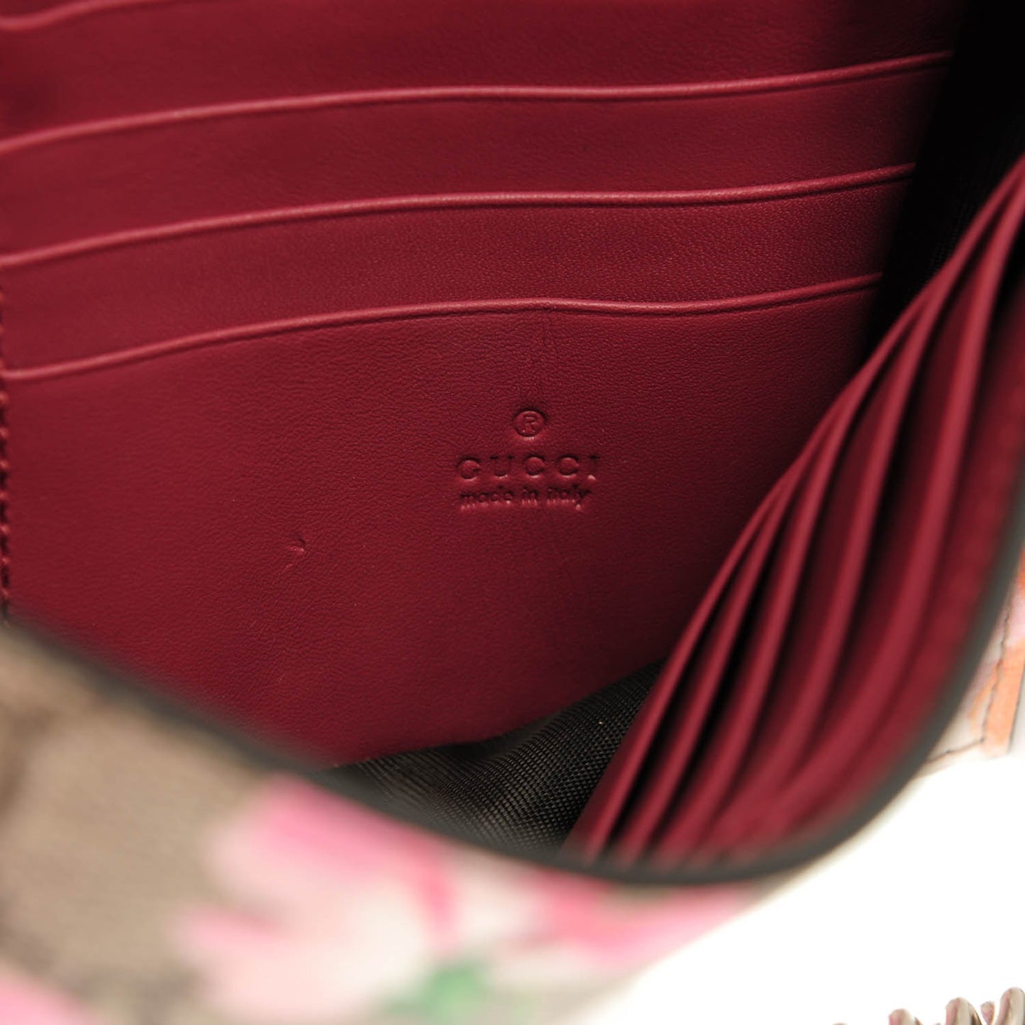 GG Supreme Monogram Blooms Chain Wallet Beige Multicolor Dry Rose