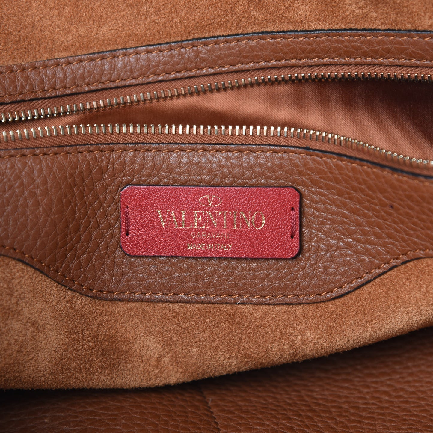 Grained Calfskin Rockstud Shoulder Tote Bright Cognac