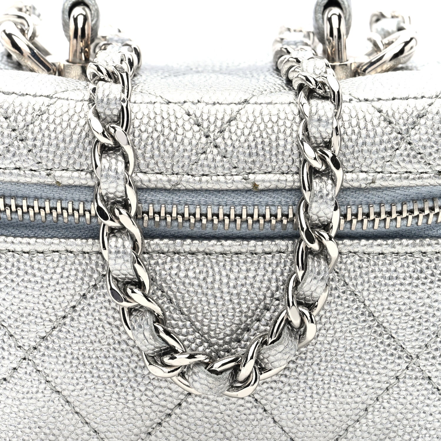 Chanel Metallic Caviar Quilted Mini Top Handle Vanity With Chain Silver 8 of 10