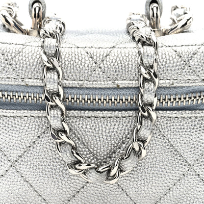 Chanel Metallic Caviar Quilted Mini Top Handle Vanity With Chain Silver 8 of 10
