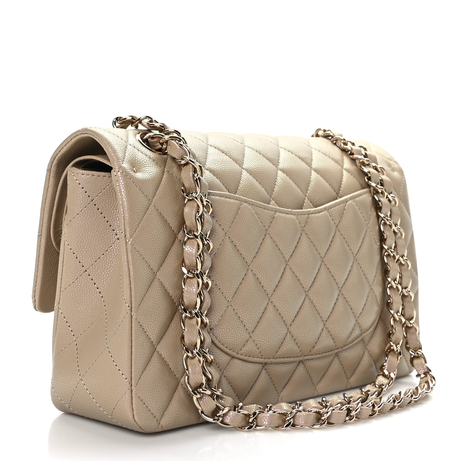 Chanel Iridescent Caviar Quilted Medium Double Flap Dark Beige 3 of 9