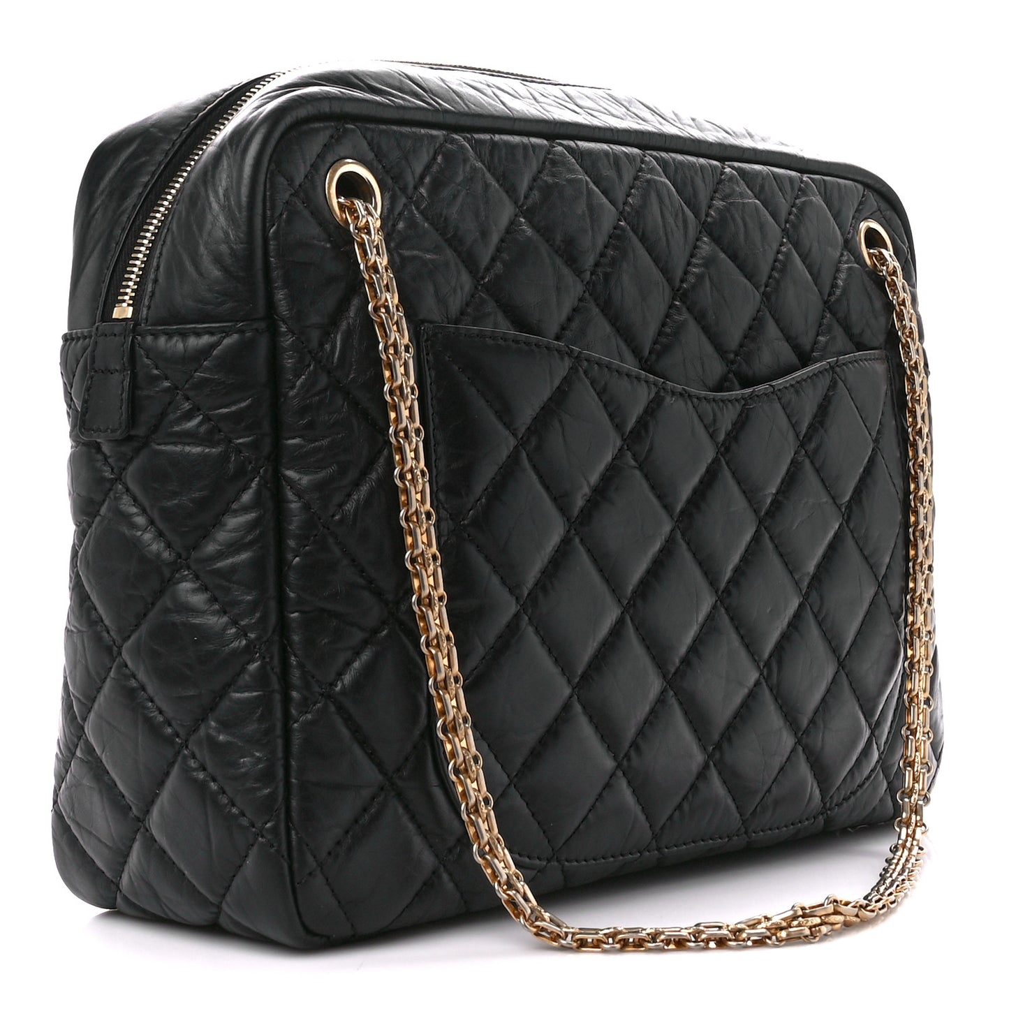 Aged Calfskin Quilted Large Reissue Camera Case Black