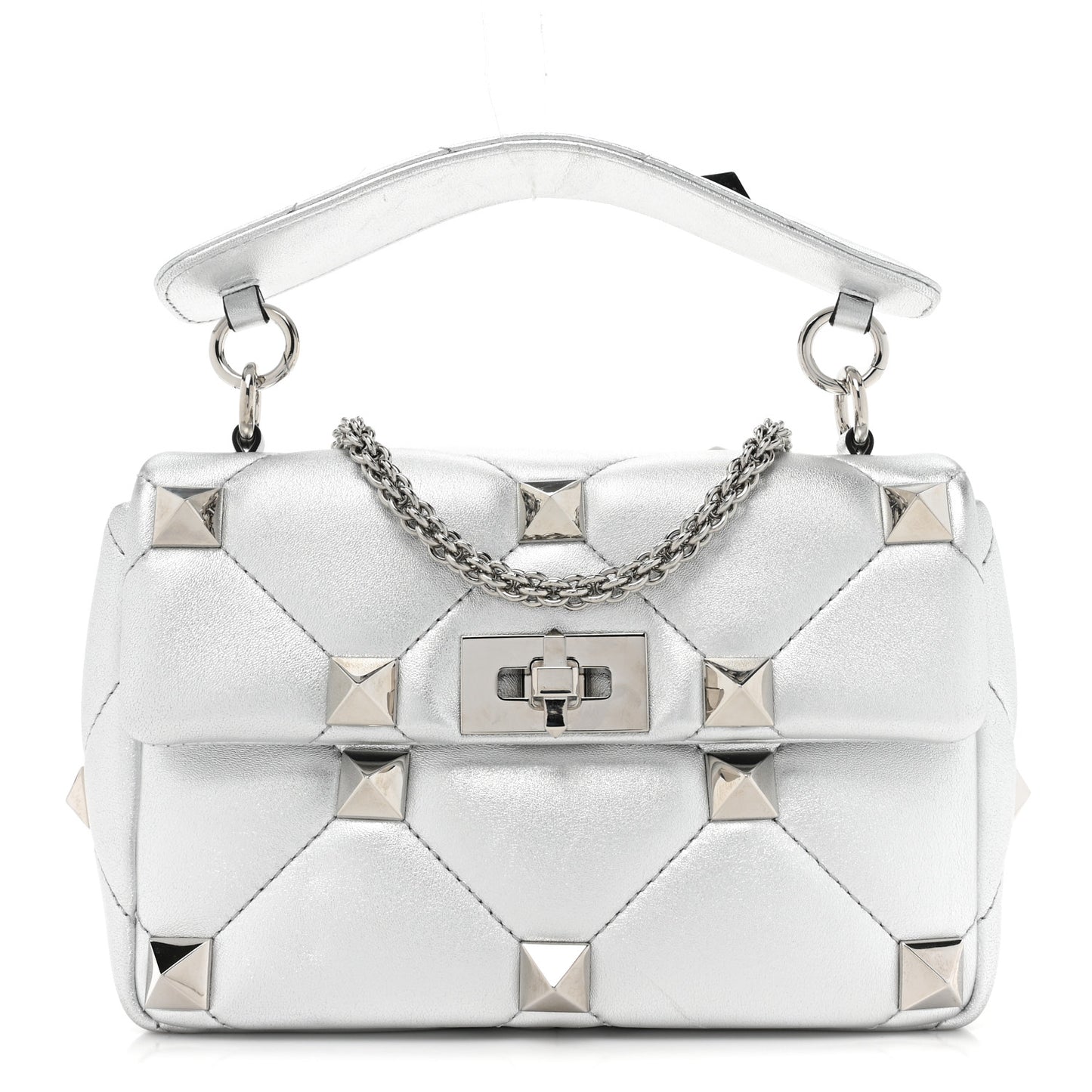 Nappa Medium Roman Stud Shoulder Bag Silver