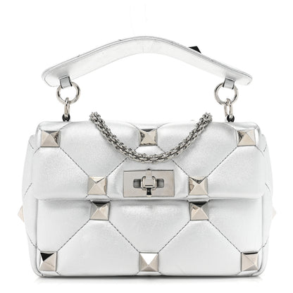 Valentino Garavani Nappa Medium Roman Stud Shoulder Bag Silver 1 of 8