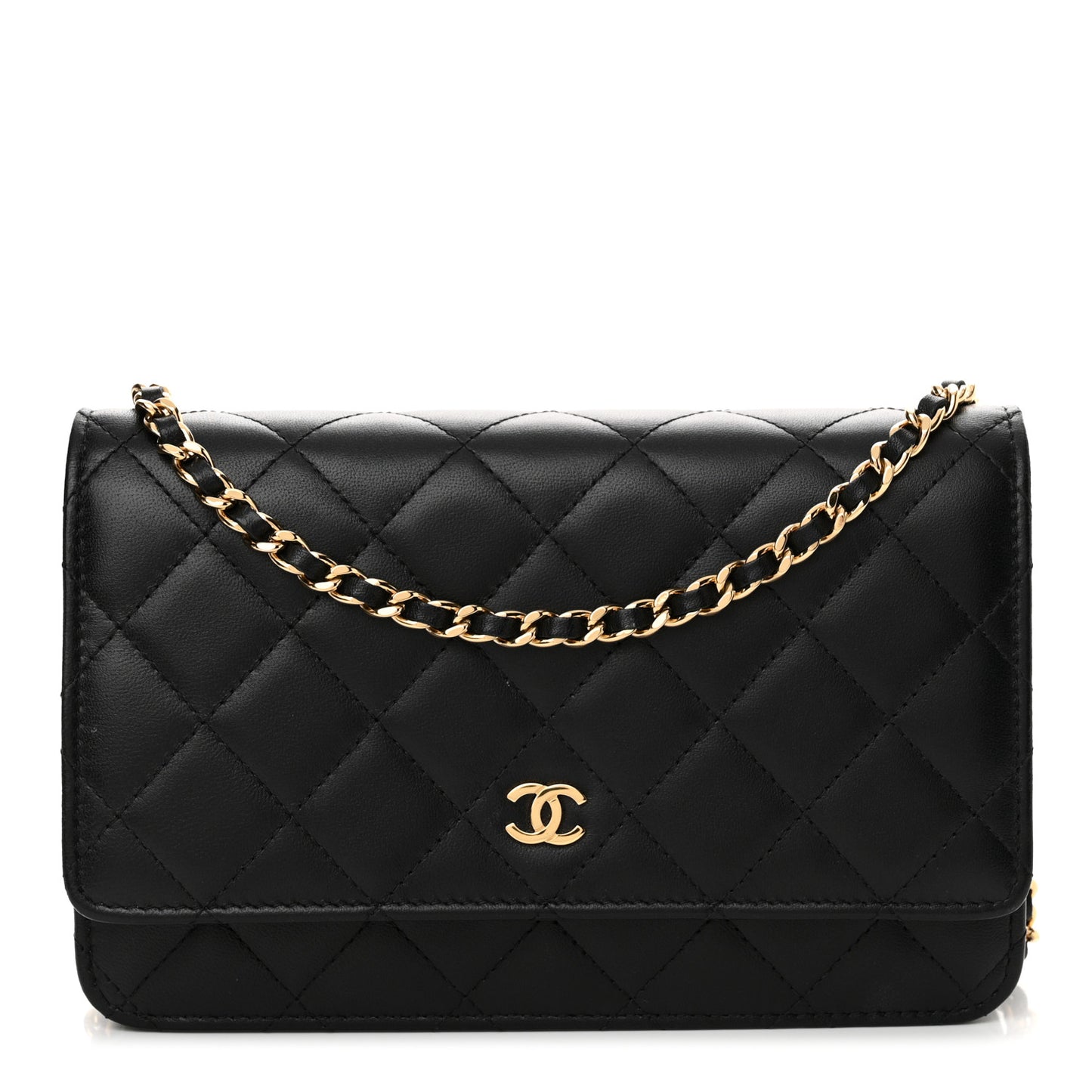 Lambskin Quilted Wallet On Chain WOC Black