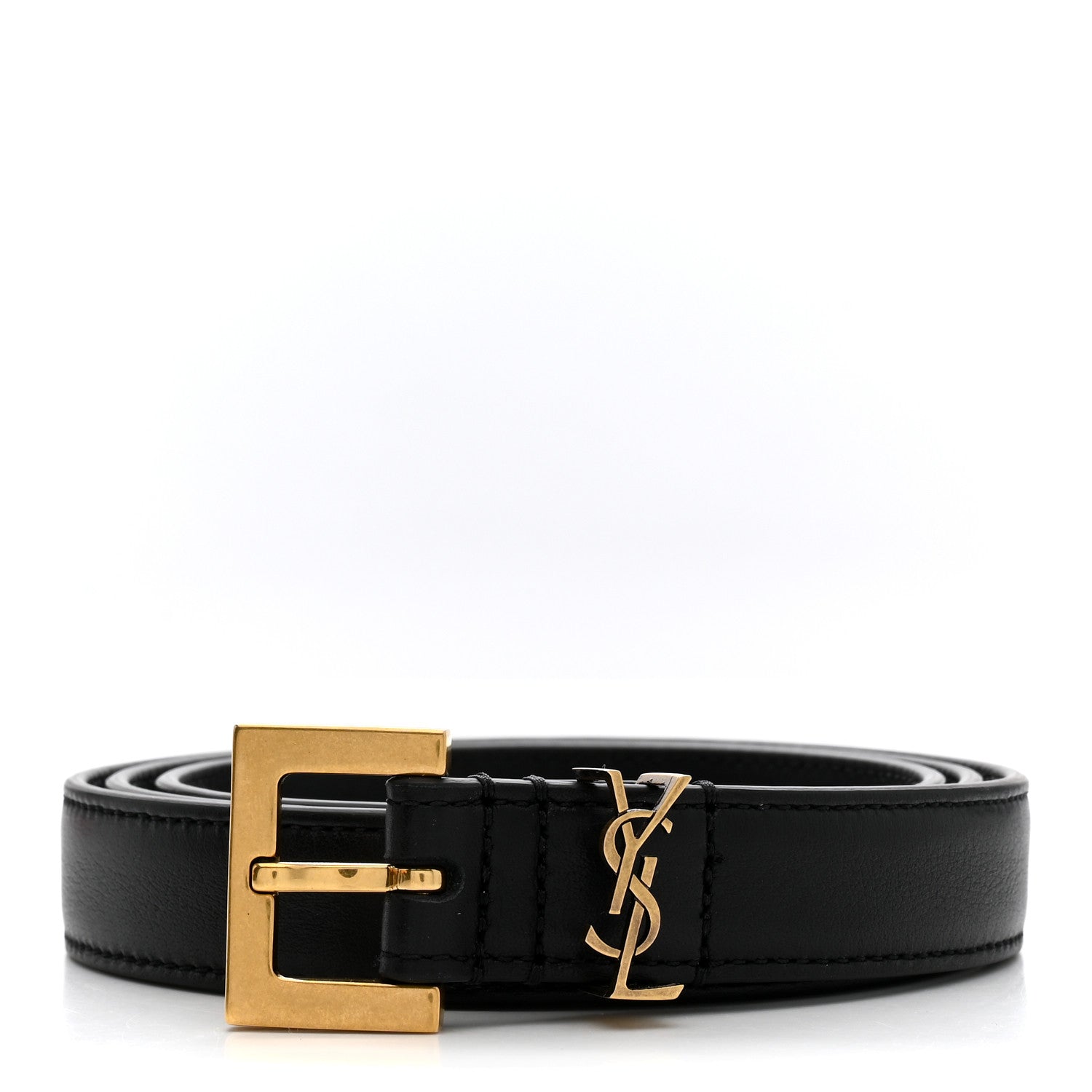 Saint Laurent Smooth Calfskin Monogram Square Buckle Belt 85 34 Black 1 of 7