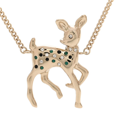Chanel Metal Crystal Pearl Deer Pendant Necklace Green Black Gold 4 of 6