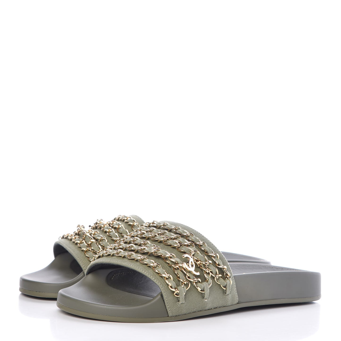 Canvas Chain Flat Sandals 39 Khaki