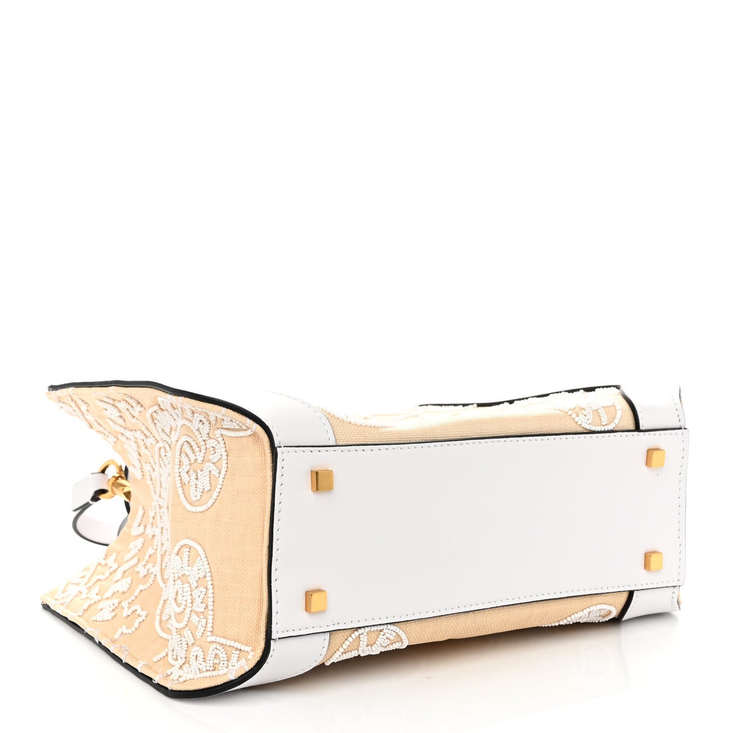 Canvas Calfskin Embellished Small Vlogo Signature Tote White Natural