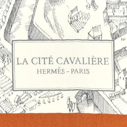 Hermes Cashmere Silk La Cite Cavaliere Shawl 140 Caramel White Anthracite 2 of 3