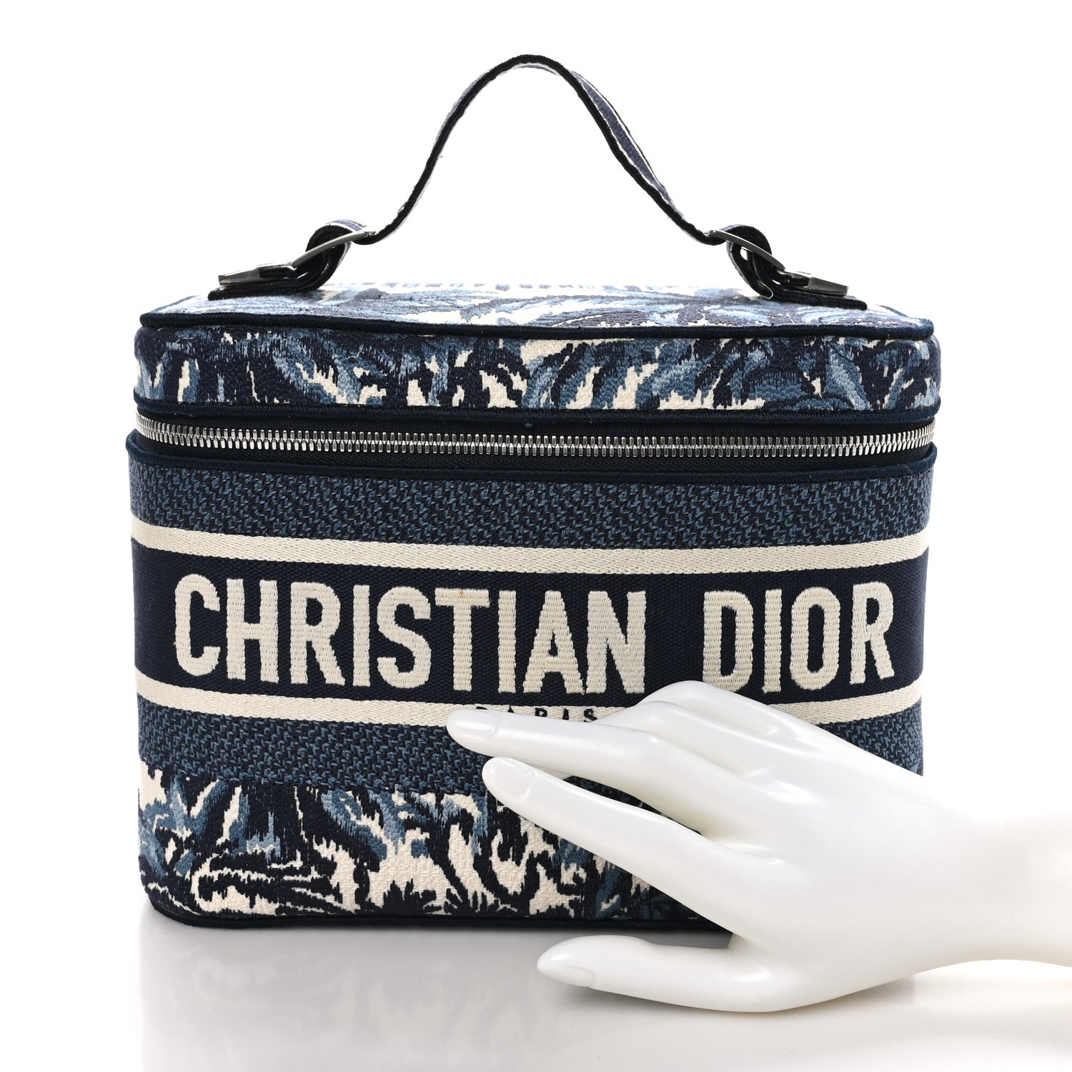 Christian Dior Canvas Embroidered Palm Tree Diortravel Vanity Case Blue Multicolor 2 of 9