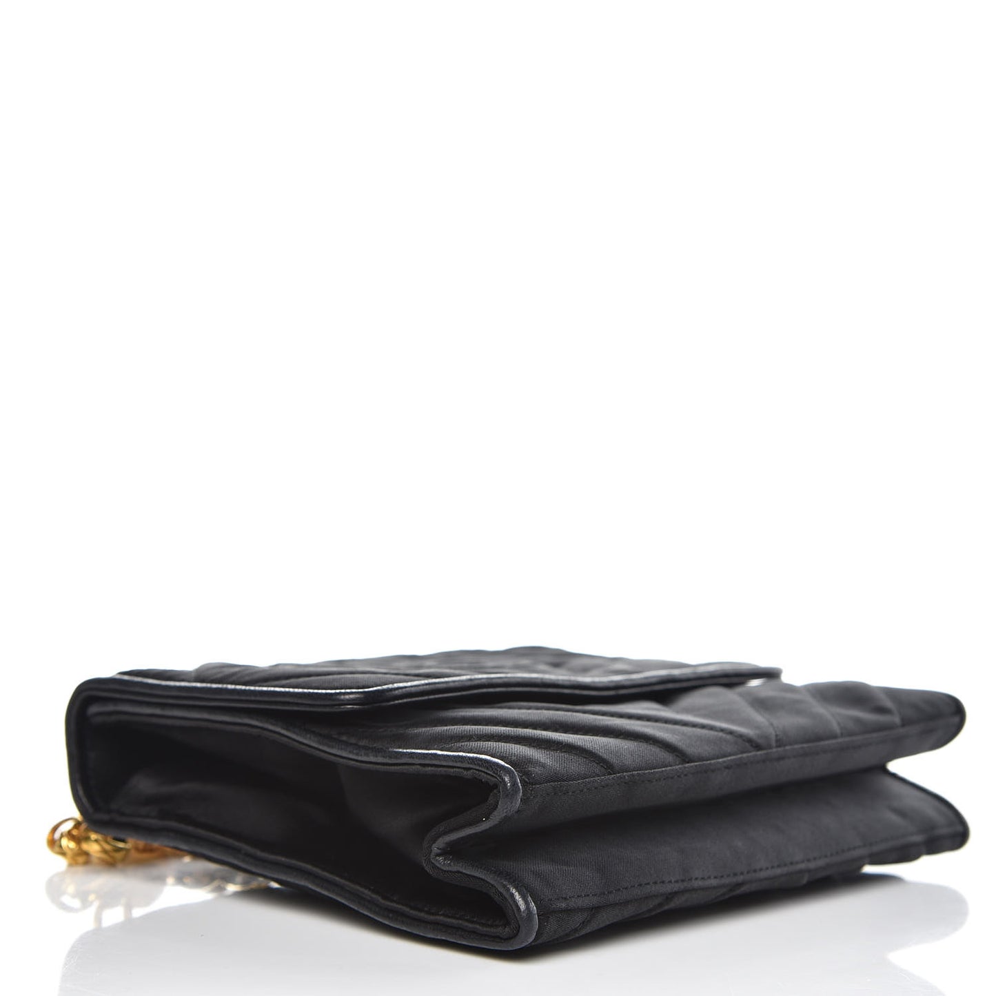 Satin Chevron Quilted Pearl Mini Square Flap Black
