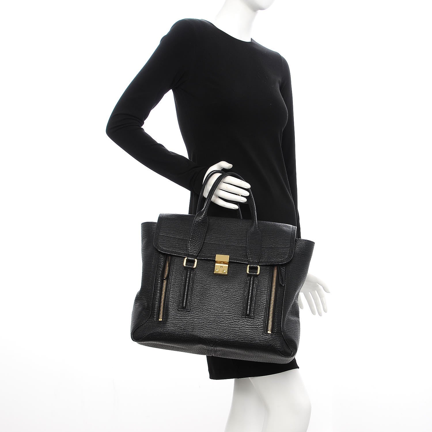 3.1 Phillip Lim 3.1 Textured Calfskin Large Pashli Satchel Black 3 of 8