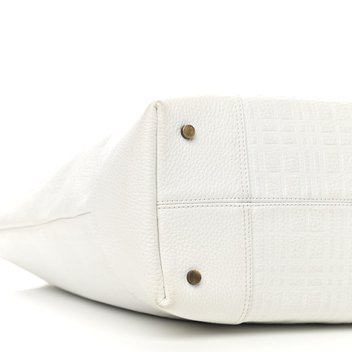 Burberry Signature Grain Calfskin Check Embossed Tote White 9 of 19