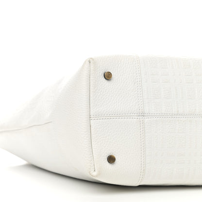Burberry Signature Grain Calfskin Check Embossed Tote White 9 of 19