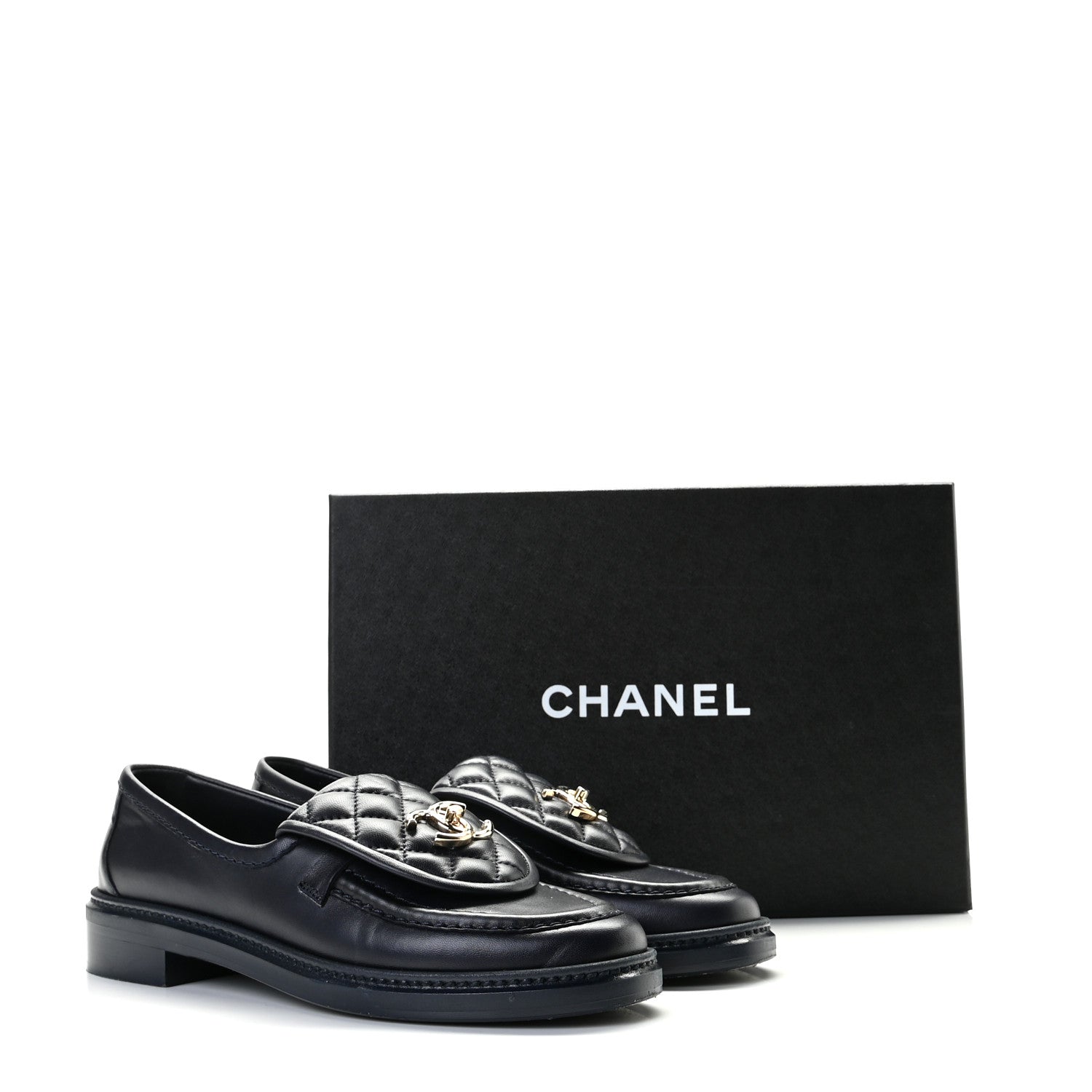 Chanel Lambskin Quilted CC Turnlock Loafers 37 Navy 12 of 12