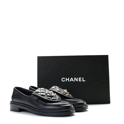 Chanel Lambskin Quilted CC Turnlock Loafers 37 Navy 12 of 12