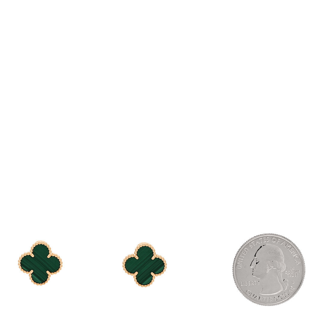 Van Cleef & Arpels 18K Yellow Gold Malachite Vintage Alhambra Earrings 2 of 6