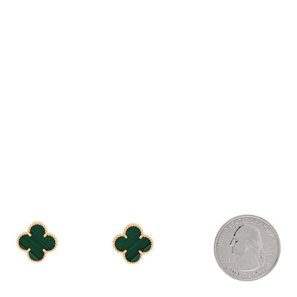 Van Cleef & Arpels 18K Yellow Gold Malachite Vintage Alhambra Earrings 2 of 6