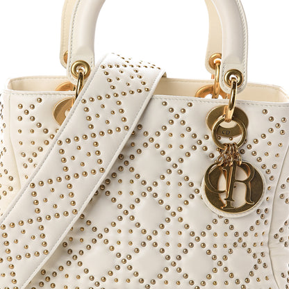 Christian Dior Calfskin Cannage Studded Medium Supple Lady Dior White 6 of 8