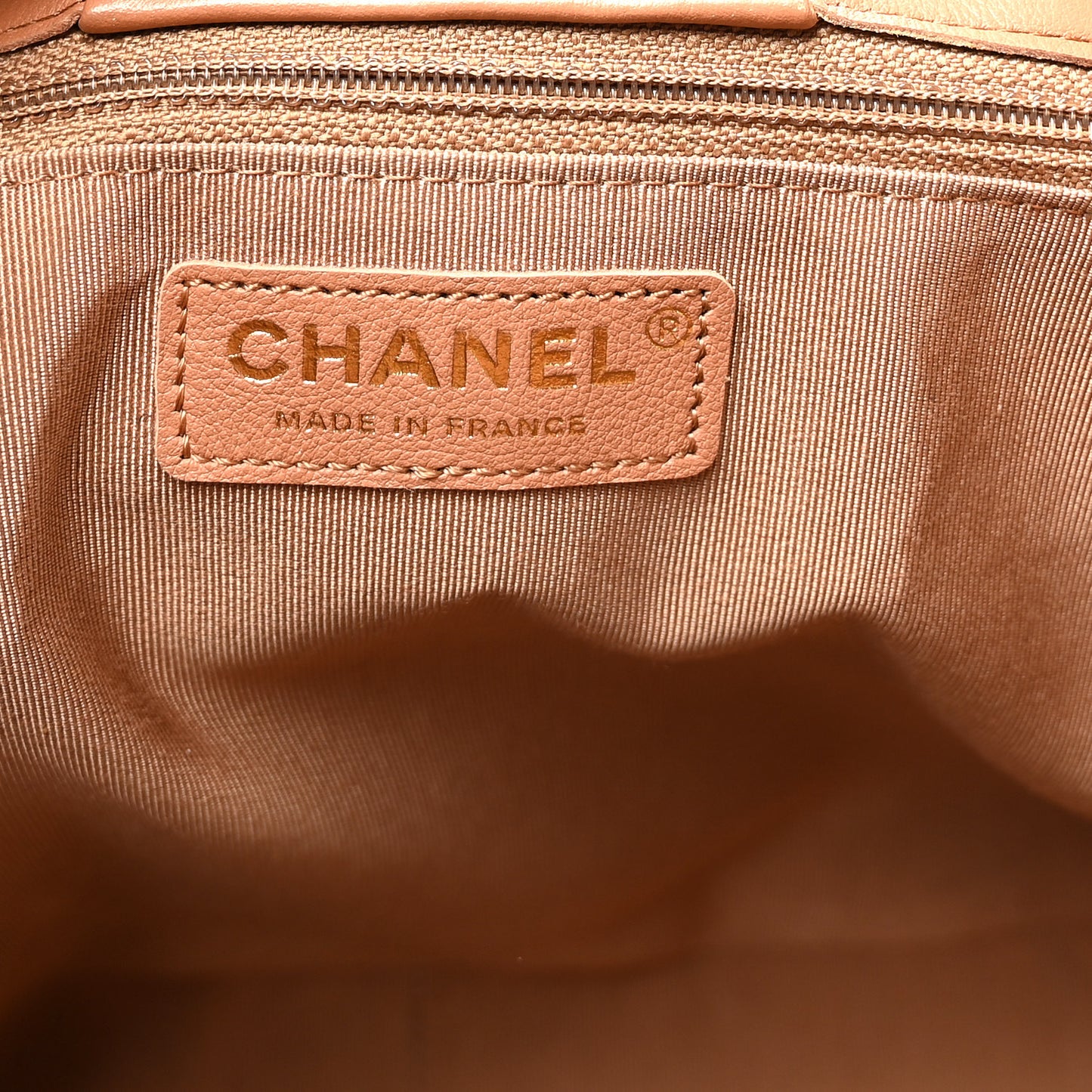 Calfskin Quilted Large CC Shopping Tote Camel