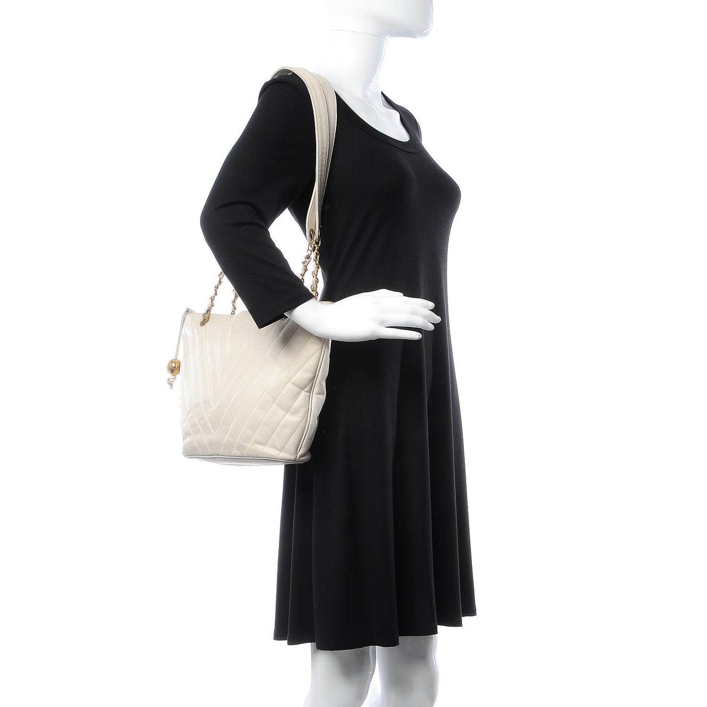 Caviar Chevron Quilted Shoulder Bag White