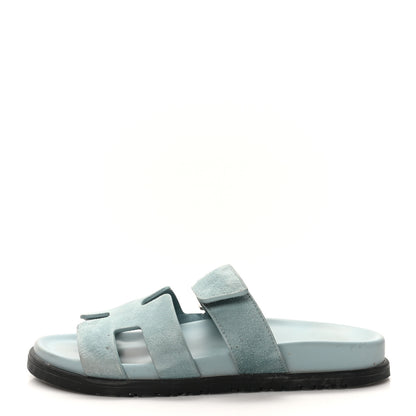 Hermes Suede Goatskin Womens Chypre Sandals 37.5 Vert d'eau 1 of 11
