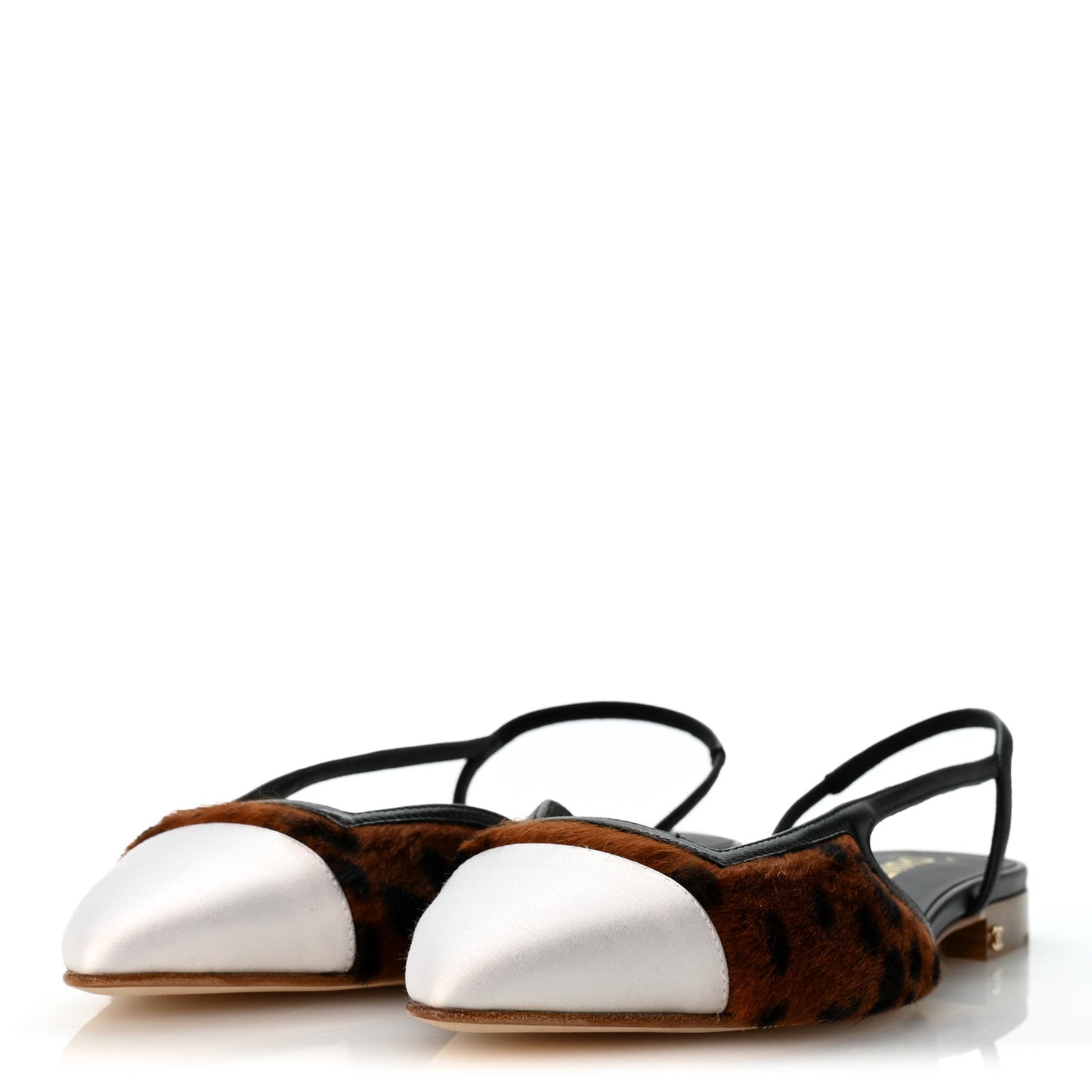 Lambskin Mixed Fibers Pony Hair Slingback Flats 39 Brown Black White
