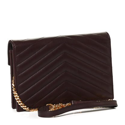 Saint Laurent Nappa Matelasse Chevron Monogram Chain Wallet Amaranto 3 of 10