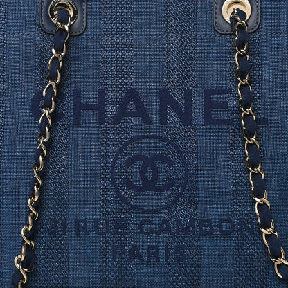 Chanel Mixed Fibers Striped Medium Deauville Tote Navy Blue 8 of 11