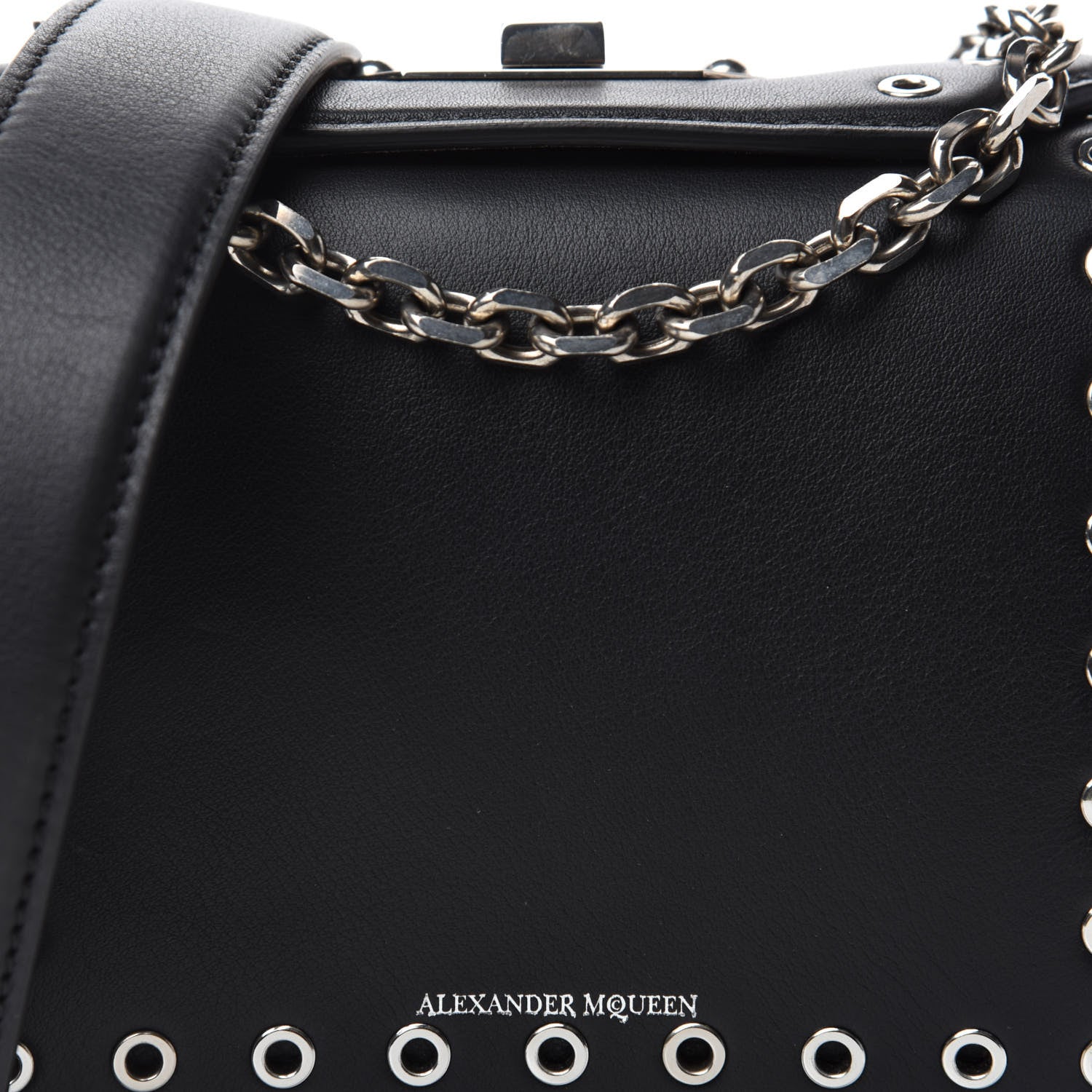 Alexander McQueen Fine Grain Goatskin Perforated Box Shoulder Bag 16 Black 11 of 11
