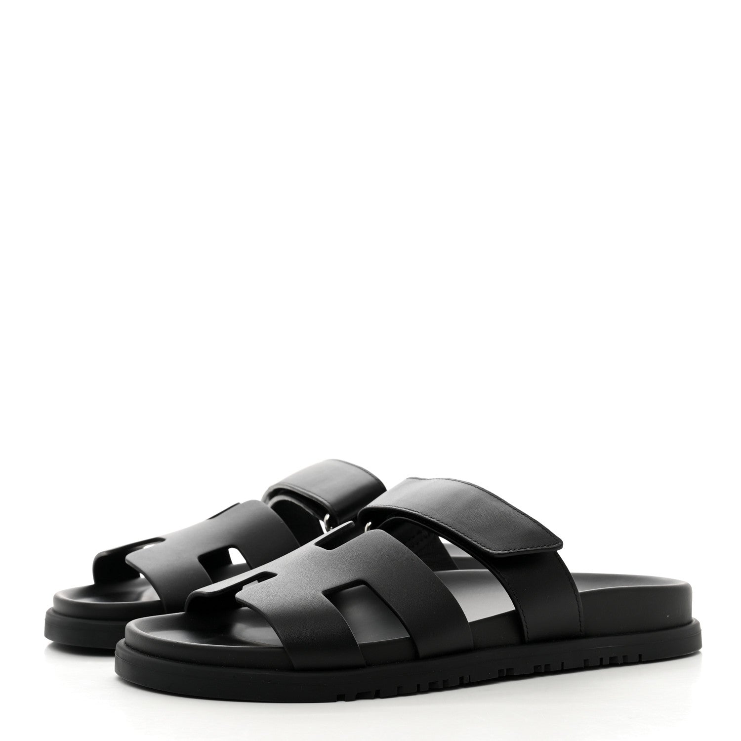 Hermes Calfskin Womens Chypre Sandals 37.5 Black 3 of 9