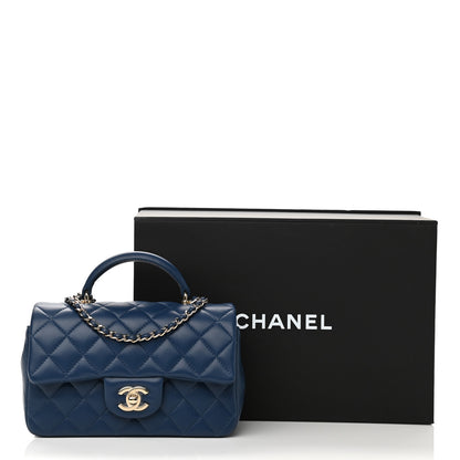 Chanel Lambskin Quilted Mini Top Handle Rectangular Flap Dark Blue 11 of 11