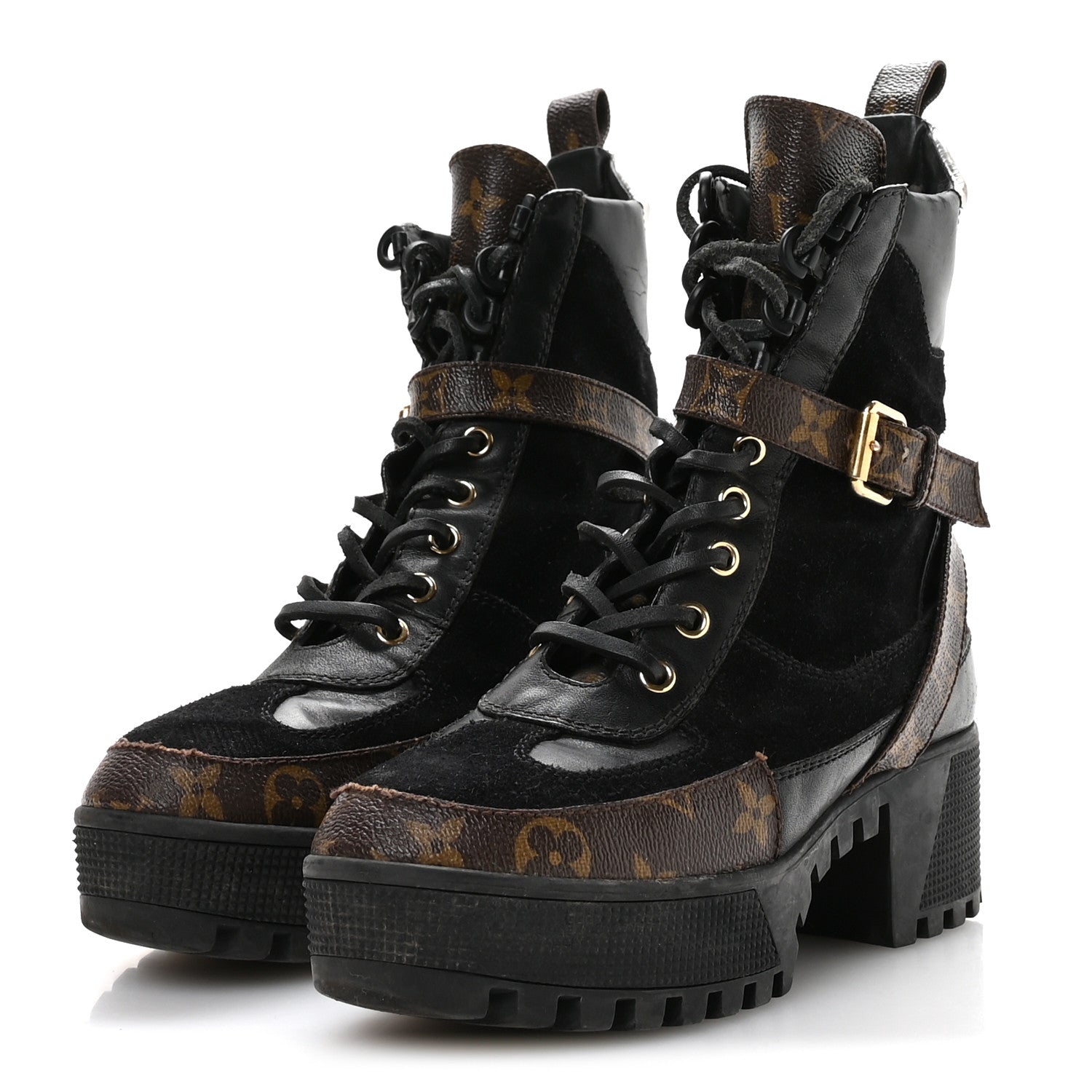 Louis Vuitton Suede Calfskin Monogram Laureate Platform Desert Boots 36.5 Black 4 of 8