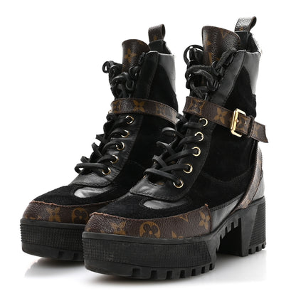 Louis Vuitton Suede Calfskin Monogram Laureate Platform Desert Boots 36.5 Black 4 of 8