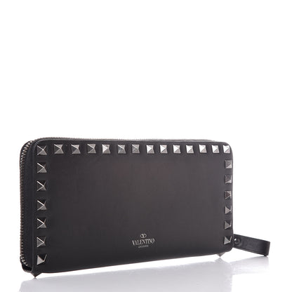 Valentino Garavani Calfskin Tonal Rockstud Zip Around Wallet Black 3 of 9