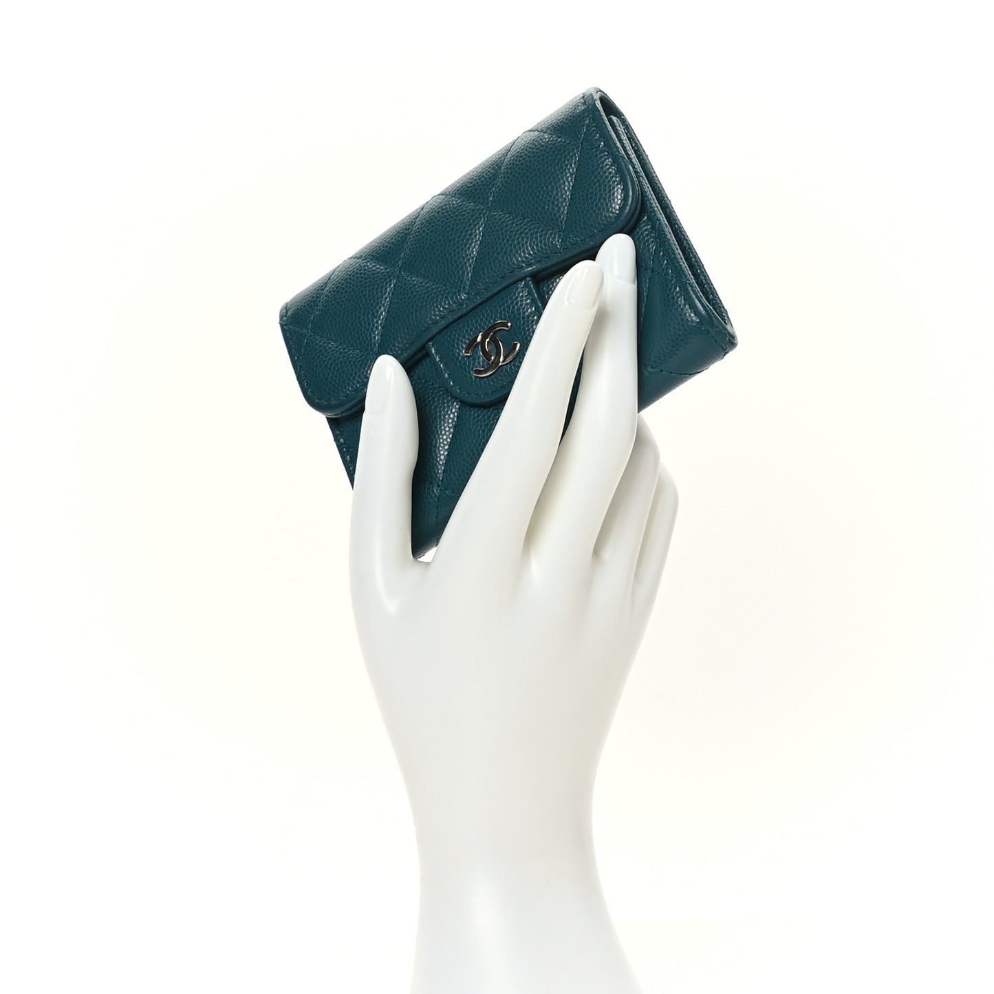 Caviar Quilted Card Holder Wallet Dark Turquoise