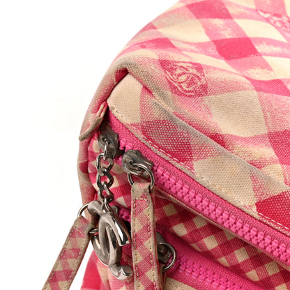 Chanel Canvas Gingham Printed CC Lunch Box Bag Pink White 15 of 16