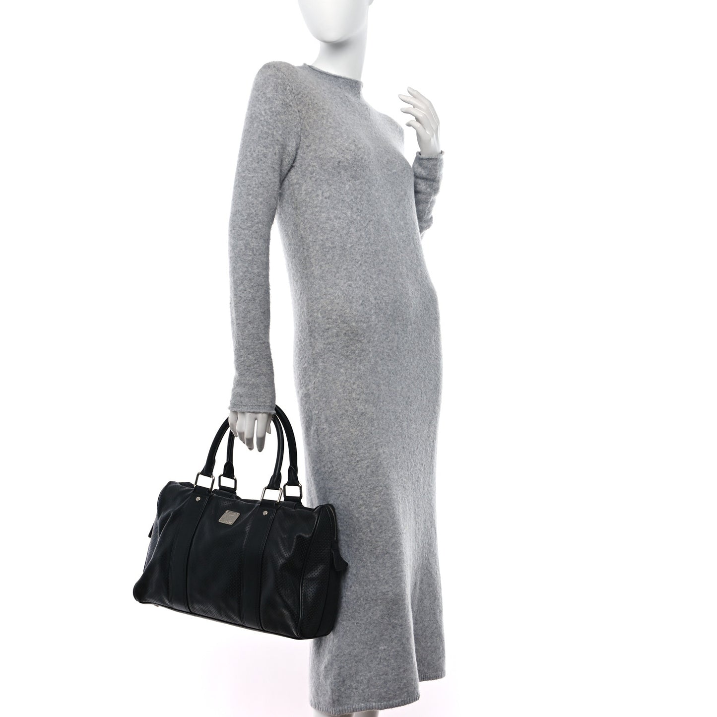 Calfskin Perforated Shoulder Bag Black