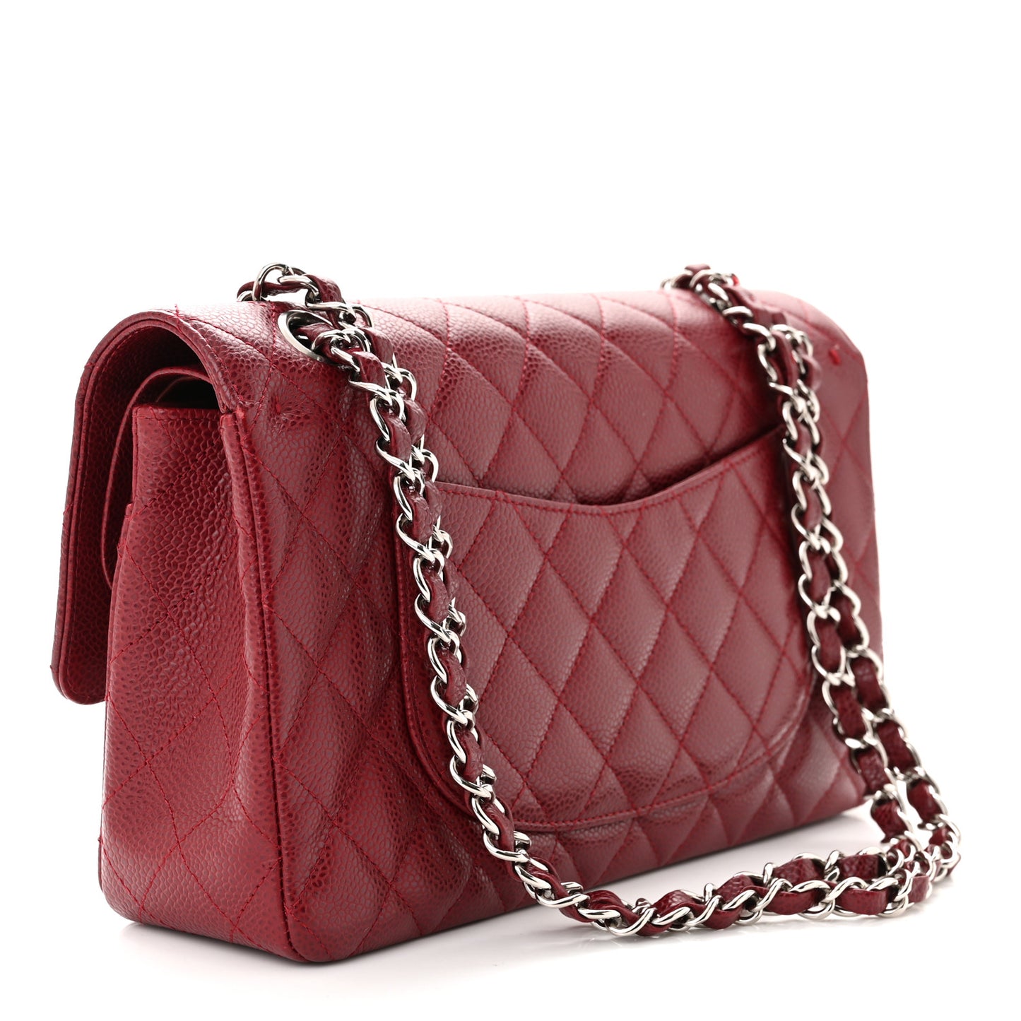 Caviar Quilted Medium Double Flap Dark Red