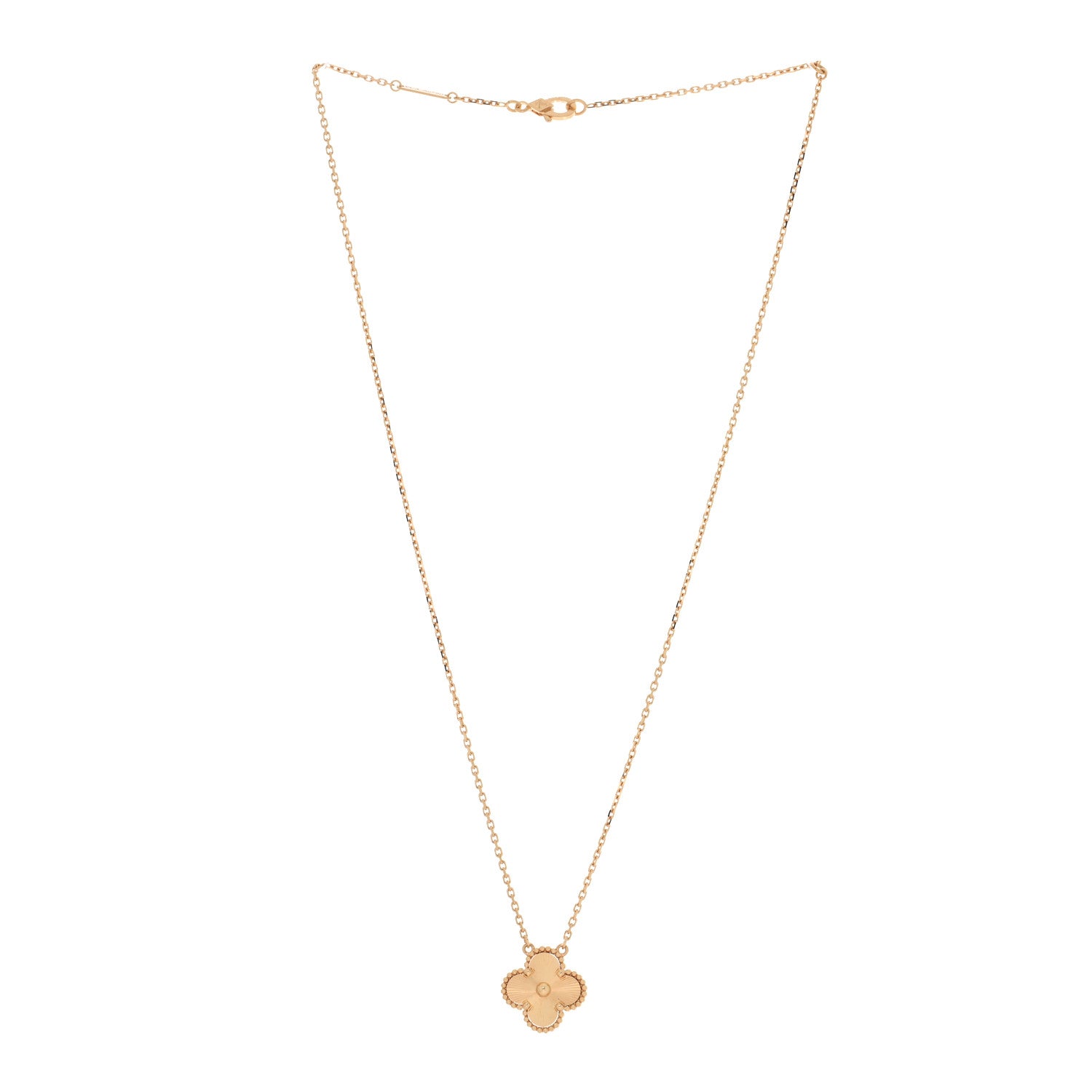 Van Cleef & Arpels 18K Yellow Gold Guilloche Vintage Alhambra Pendant Necklace 3 of 5
